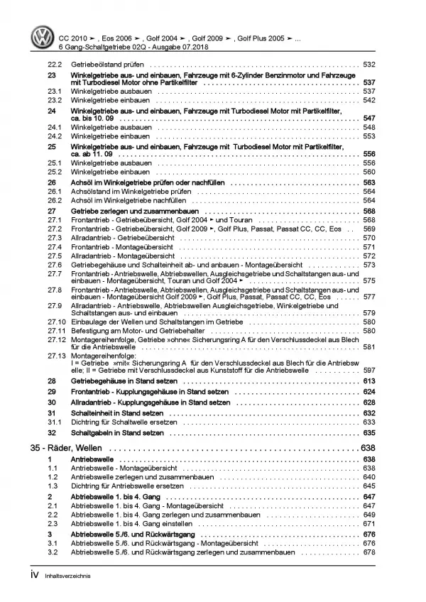 VW Golf 5 Typ 1K 2003-2008 6 Gang 02Q Schaltgetriebe Kupplung Reparaturanleitung