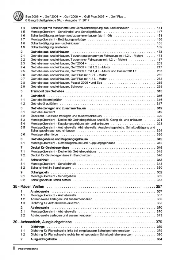 VW Golf 5 Typ 1K 2003-2008 6 Gang Schaltgetriebe Kupplung 0AJ Reparaturanleitung