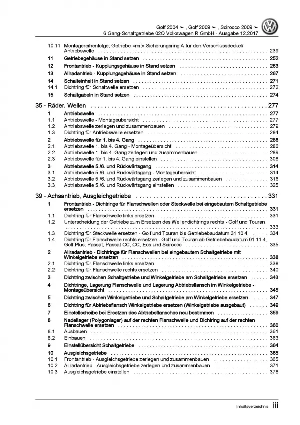 VW Golf 5 1K (03-08) 6 Gang Schaltgetriebe 02Q R-Modell Reparaturanleitung PDF