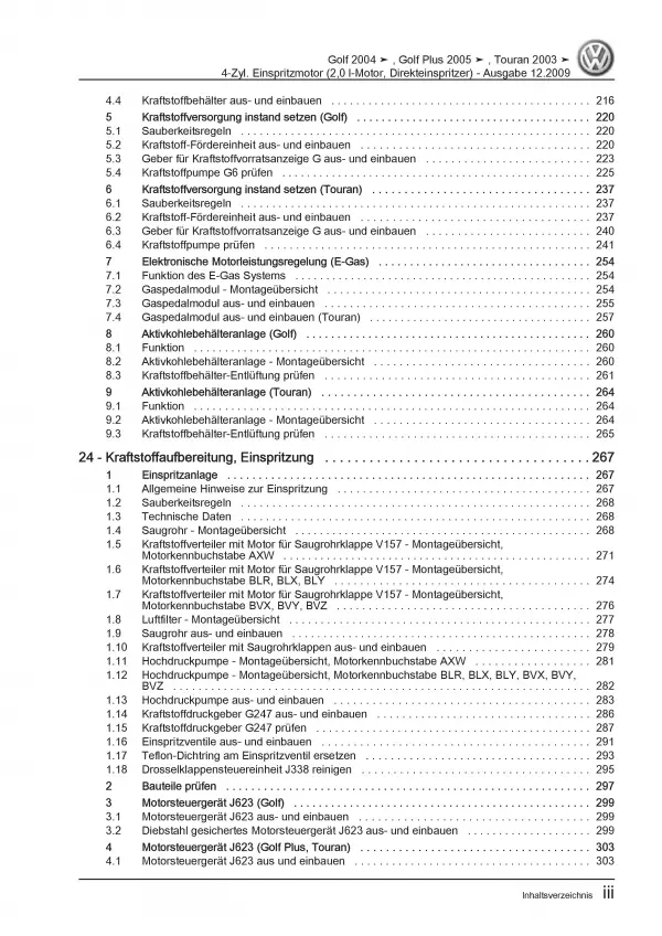 VW Golf 5 1K 2003-2008 4-Zyl. 2,0l Benzinmotor FSI 150 PS Reparaturanleitung PDF