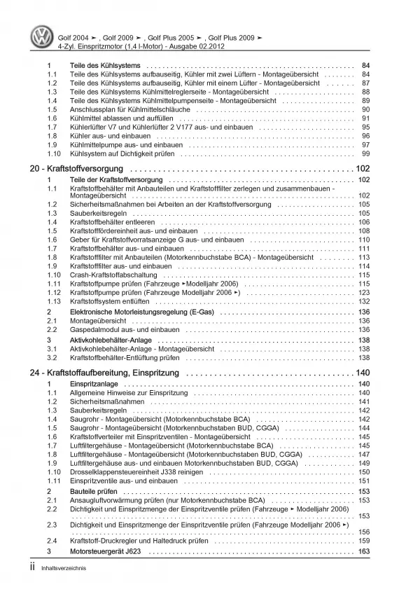 VW Golf 5 Typ 1K (03-08) 4-Zyl. 1,4l Benzinmotor 75-80 PS Reparaturanleitung PDF