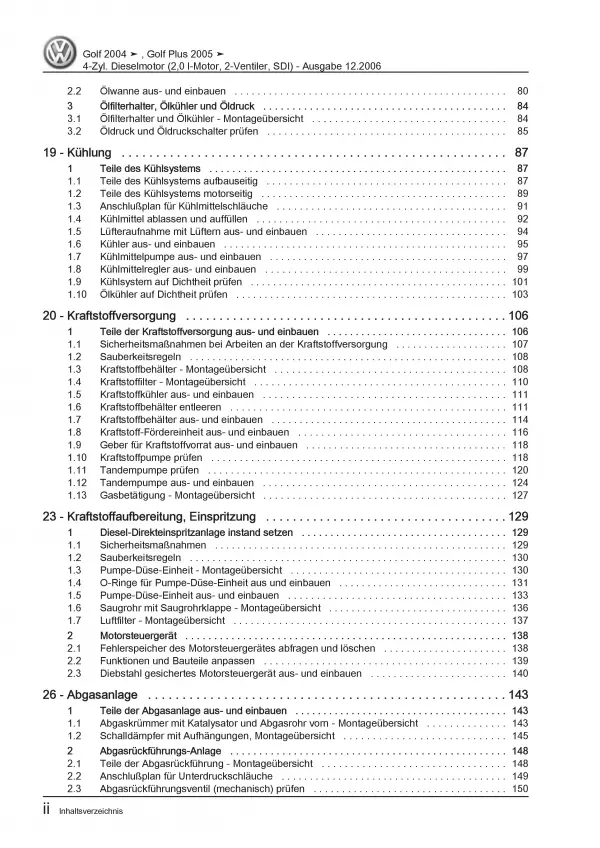 VW Golf 5 1K 2003-2008 4-Zyl. 2,0l Dieselmotor SDI 75 PS Reparaturanleitung PDF