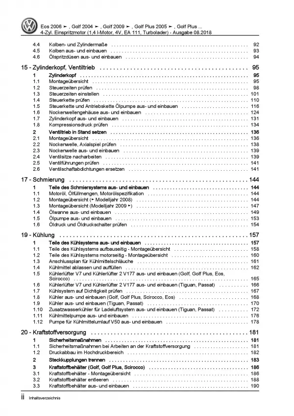 VW Golf 5 Typ 1K 2003-2008 4-Zyl. 1,4l Benzinmotor 122 PS Reparaturanleitung PDF