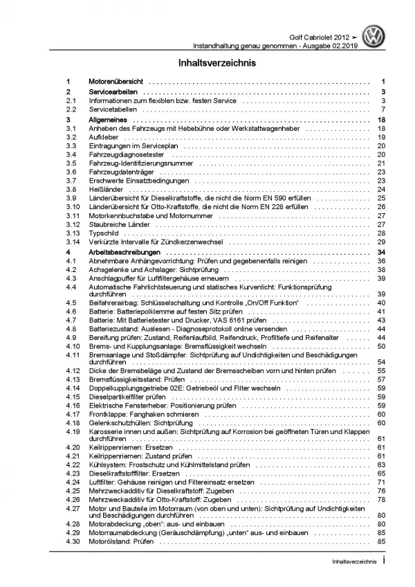 VW Golf 6 Cabriolet Instandhaltung Inspektion Wartung Reparaturanleitung PDF