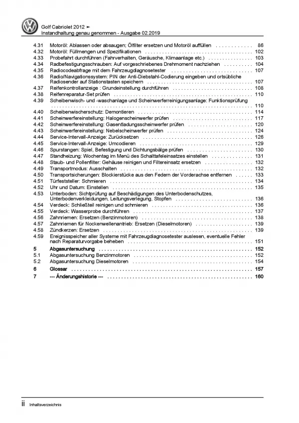 VW Golf 6 Cabriolet Instandhaltung Inspektion Wartung Reparaturanleitung PDF