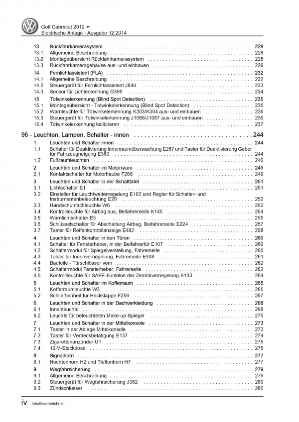 VW Golf 6 Cabriolet 11-16 Elektrische Anlage Elektrik Systeme Reparaturanleitung