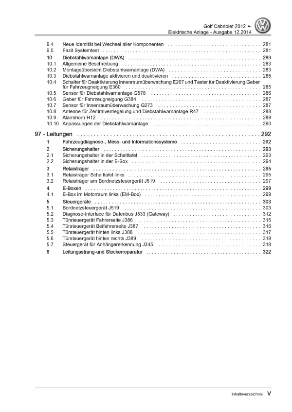 VW Golf 6 Cabriolet Elektrische Anlage Elektrik Systeme Reparaturanleitung PDF