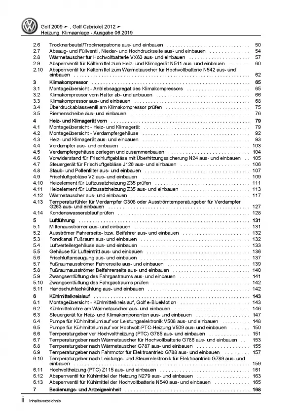 VW Golf 6 Cabriolet Heizung Belüftung Klimaanlage Reparaturanleitung PDF