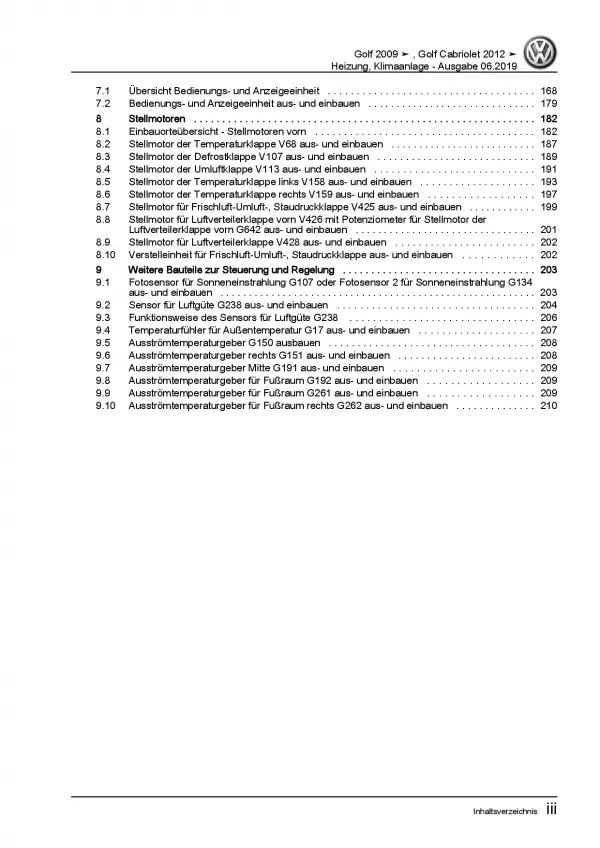 VW Golf 6 Cabriolet Heizung Belüftung Klimaanlage Reparaturanleitung PDF