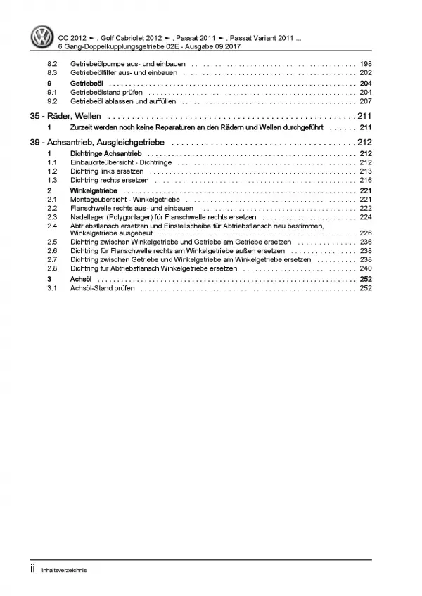 VW Golf 6 Cabriolet 6 Gang Automatikgetriebe DKG 02E Reparaturanleitung PDF