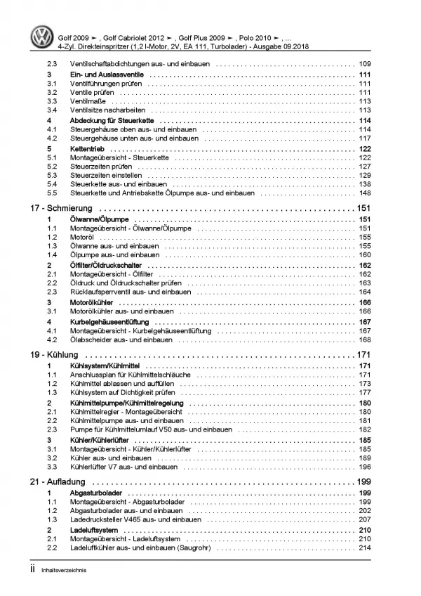 VW Golf 6 Cabriolet 4-Zyl. 1,2l Benzinmotor 86-105 PS Reparaturanleitung PDF