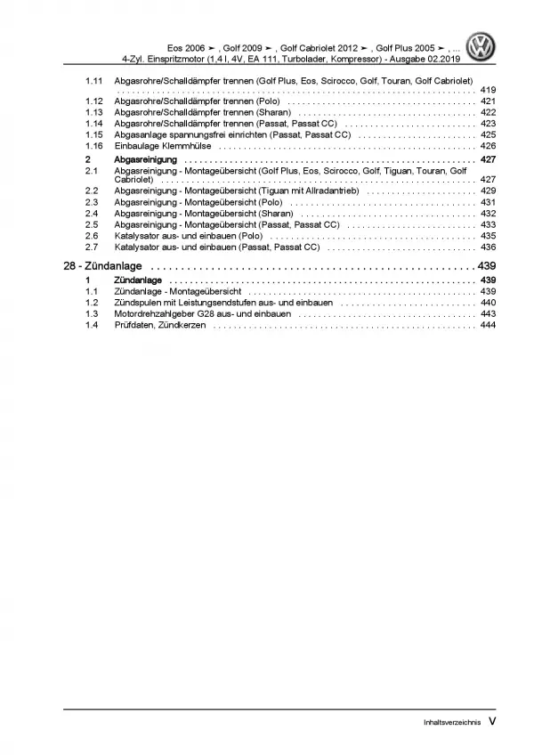 VW Golf 6 Cabriolet 4-Zyl. 1,4l Benzinmotor 140-180 PS Reparaturanleitung PDF