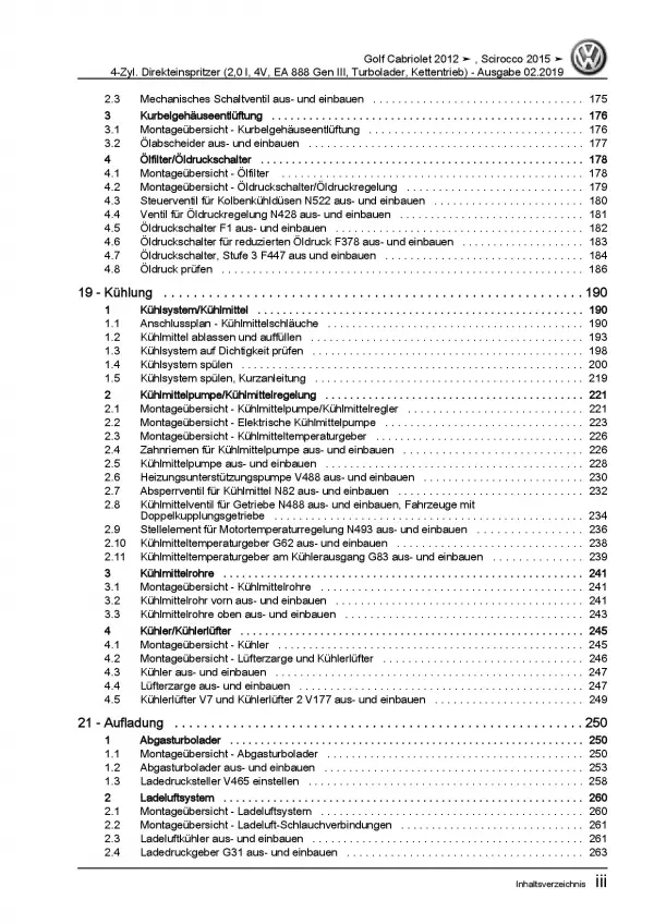 VW Golf 6 Cabriolet 2,0l Benzinmotor TFSI 180-220 PS Reparaturanleitung PDF