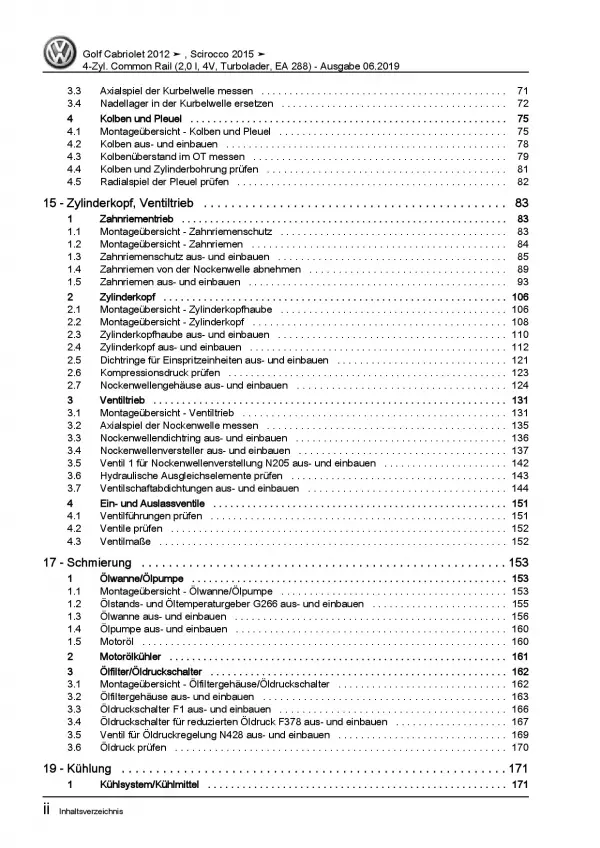 VW Golf 6 Cabrio (11-16) 4-Zyl. 2,0l Dieselmotor 110-184 PS Reparaturanleitung