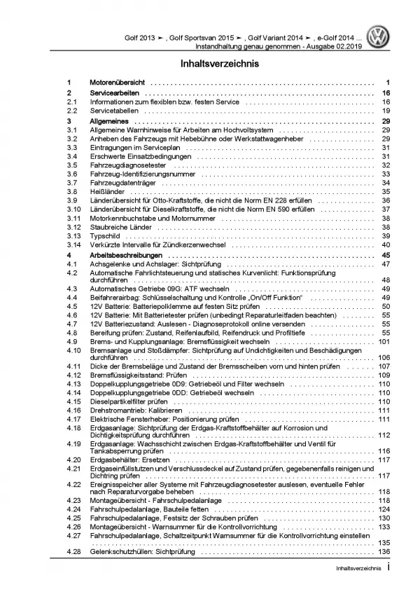 VW Golf 7 5G/AU (12-16) Instandhaltung Inspektion Wartung Reparaturanleitung PDF