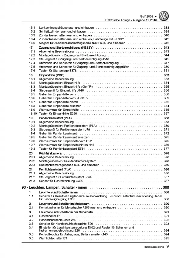 VW Golf 6 1K/5K (08-12) Elektrische Anlage Elektrik Systeme Reparaturanleitung