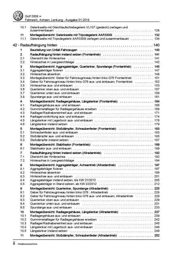 VW Golf 6 Typ 1K/5K 2008-2012 Fahrwerk Achsen Lenkung Reparaturanleitung PDF