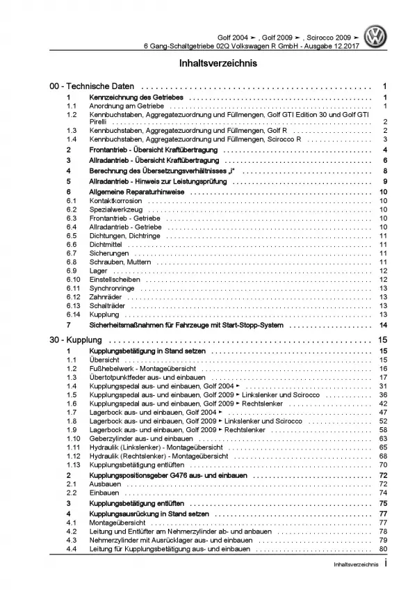 VW Golf 6 Typ 1K/5K 2008-2012 6 Gang Schaltgetriebe 02Q Reparaturanleitung PDF