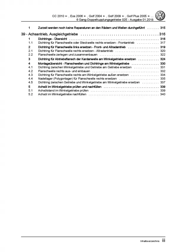 VW Golf 6 1K/5K (08-12) 6 Gang Automatikgetriebe DKG 02E Reparaturanleitung PDF