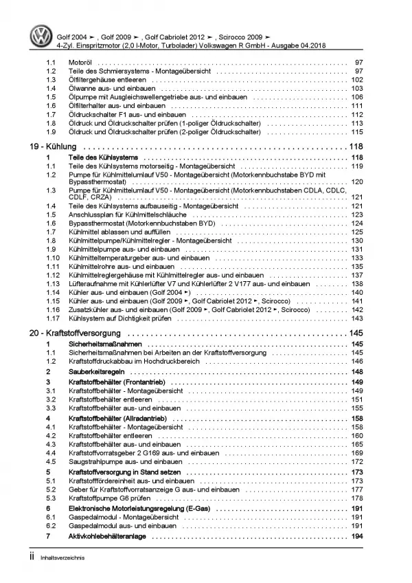 VW Golf 6 1K/5K (08-12) 2,0l Benzinmotor 230-271 PS R-Modell Reparaturanleitung