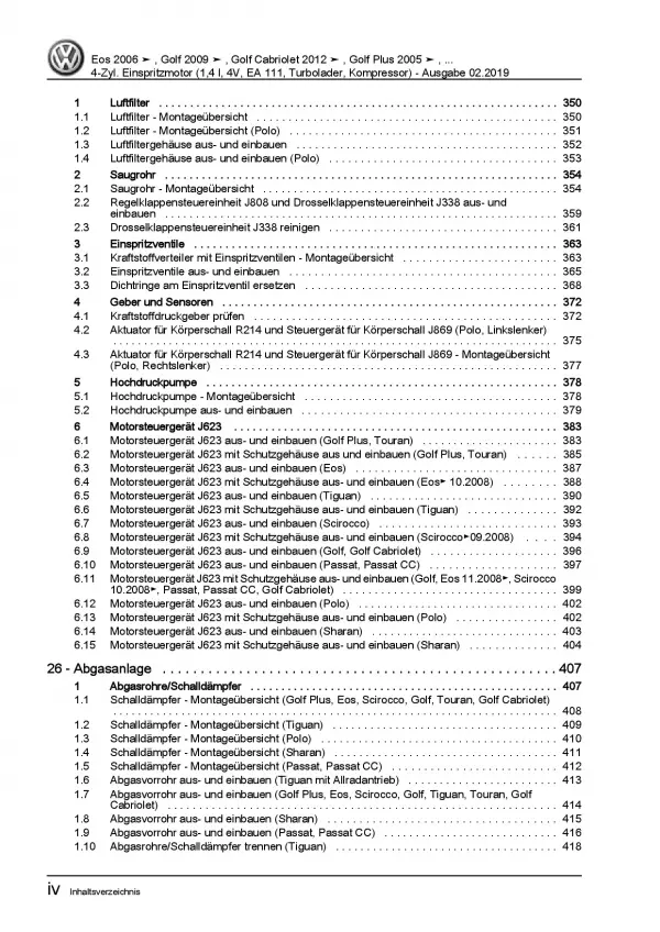 VW Golf 6 1K/5K (08-12) 4-Zyl. 1,2l Benzinmotor 150-180 PS Reparaturanleitung