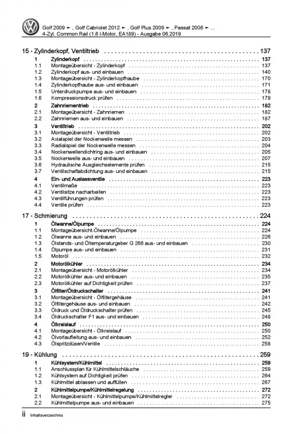 VW Golf 6 1K/5K (08-12) 4-Zyl. 1,6l Dieselmotor 75-105 PS Reparaturanleitung PDF