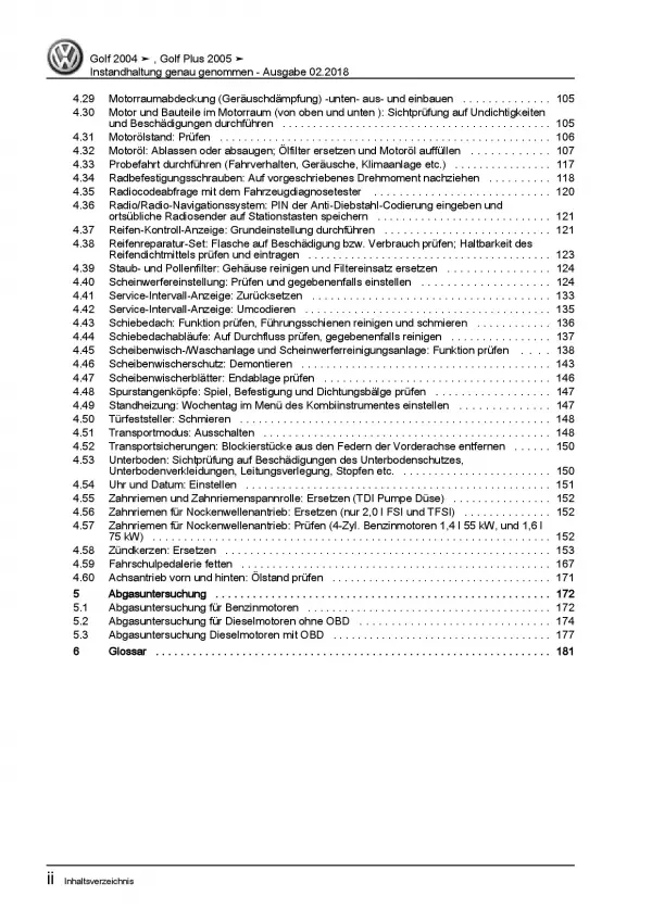 VW Golf 5 Plus (03-08) Instandhaltung Inspektion Wartung Reparaturanleitung PDF