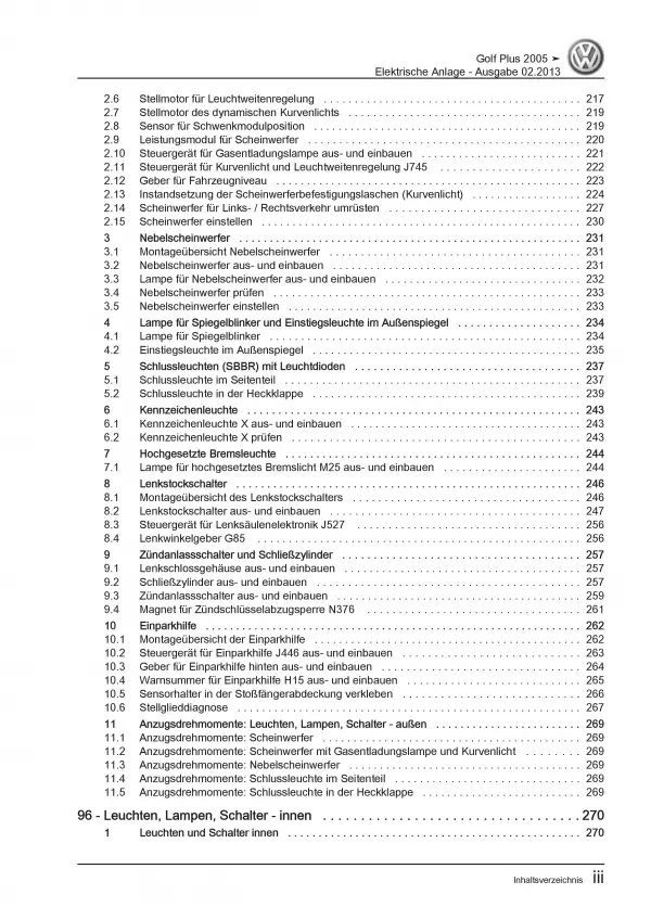 VW Golf 5 Plus 03-08 Elektrische Anlage Elektrik Systeme Reparaturanleitung PDF