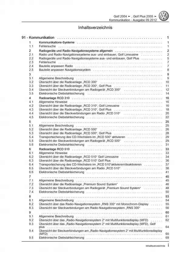 VW Golf 5 Plus 5M 2003-2008 Radio Navigation Kommunikation Reparaturanleitung