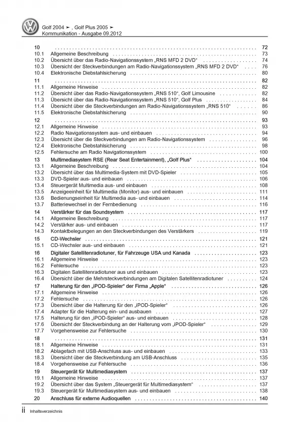 VW Golf 5 Plus 2003-2008 Radio Navigation Kommunikation Reparaturanleitung PDF