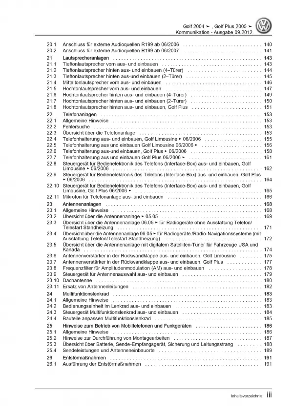 VW Golf 5 Plus 2003-2008 Radio Navigation Kommunikation Reparaturanleitung PDF