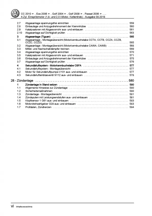 VW Golf 5 Plus 5M 2003-2008 Benzinmotor 152-211 PS Reparaturanleitung PDF