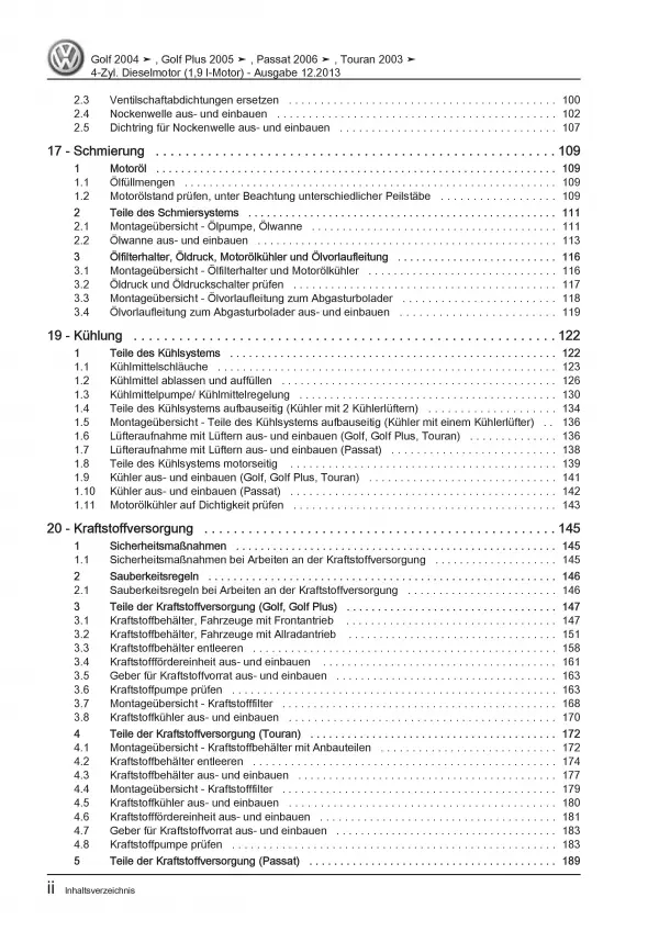 VW Golf 5 Plus 5M (03-08) 1,9l Dieselmotor TDI 90-105 PS Reparaturanleitung PDF