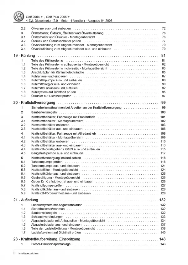 VW Golf 5 Plus 5M (03-08) 2,0l Dieselmotor TDI 136-170 PS Reparaturanleitung PDF