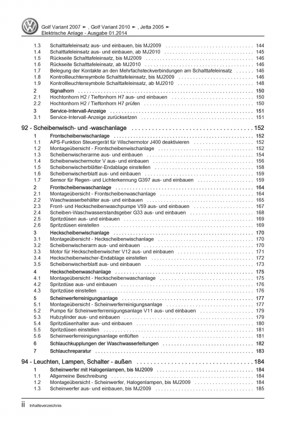 VW Golf 6 Variant (09-13) Elektrische Anlage Elektrik Systeme Reparaturanleitung