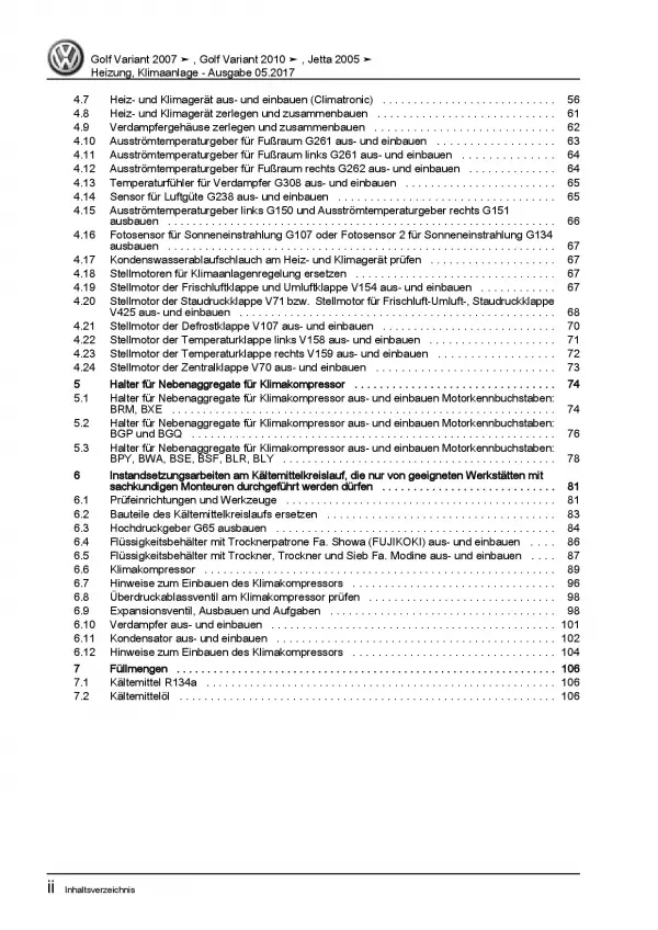 VW Golf 6 Variant (09-13) Heizung Belüftung Klimaanlage Reparaturanleitung