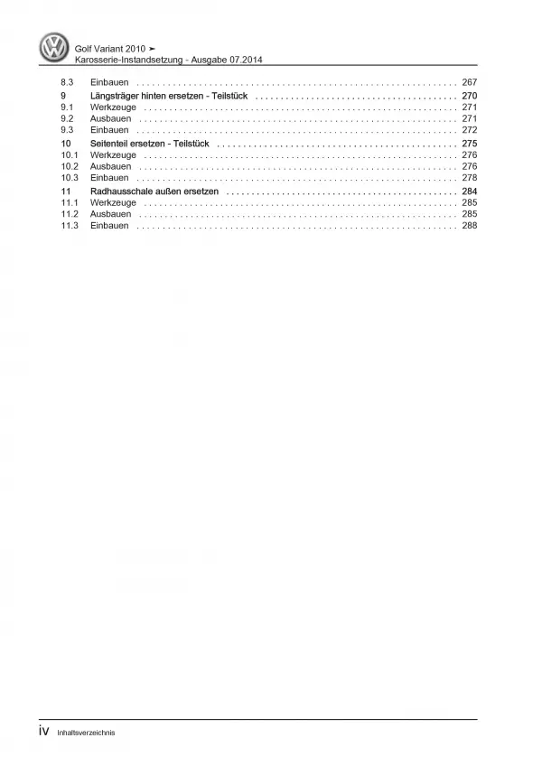 VW Golf 6 Variant Karosserie Unfall Instandsetzung Reparaturanleitung PDF