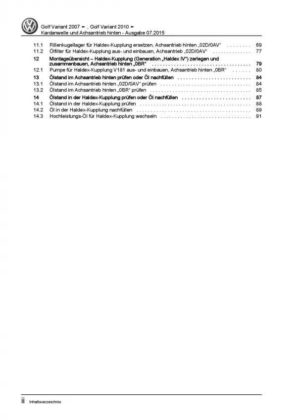 VW Golf 6 Variant (09-13) Kardanwelle Achsantrieb hinten Reparaturanleitung PDF