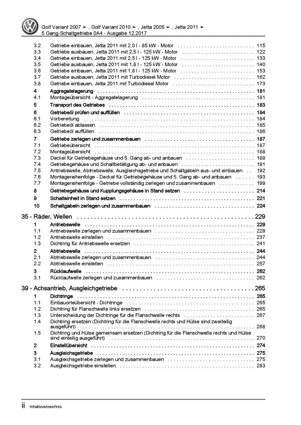 VW Golf 6 Variant (09-13) 5 Gang Schaltgetriebe Kupplung 0A4 Reparaturanleitung