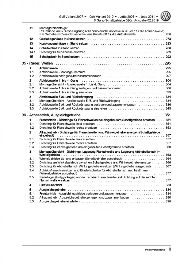 VW Golf 6 Variant (09-13) 6 Gang Schaltgetriebe 02Q Kupplung Reparaturanleitung