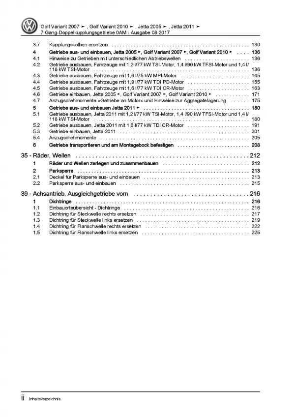 VW Golf 6 Variant (09-13) 7 Gang Automatikgetriebe DKG 0AM Reparaturanleitung