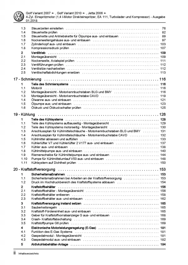 VW Golf 6 Variant (09-13) 4-Zyl. 1,4l Benzinmotor 140-170 PS Reparaturanleitung