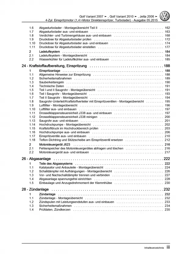 VW Golf 6 Variant (09-13) 1,4l Benzinmotor TFSI 122 PS Reparaturanleitung PDF