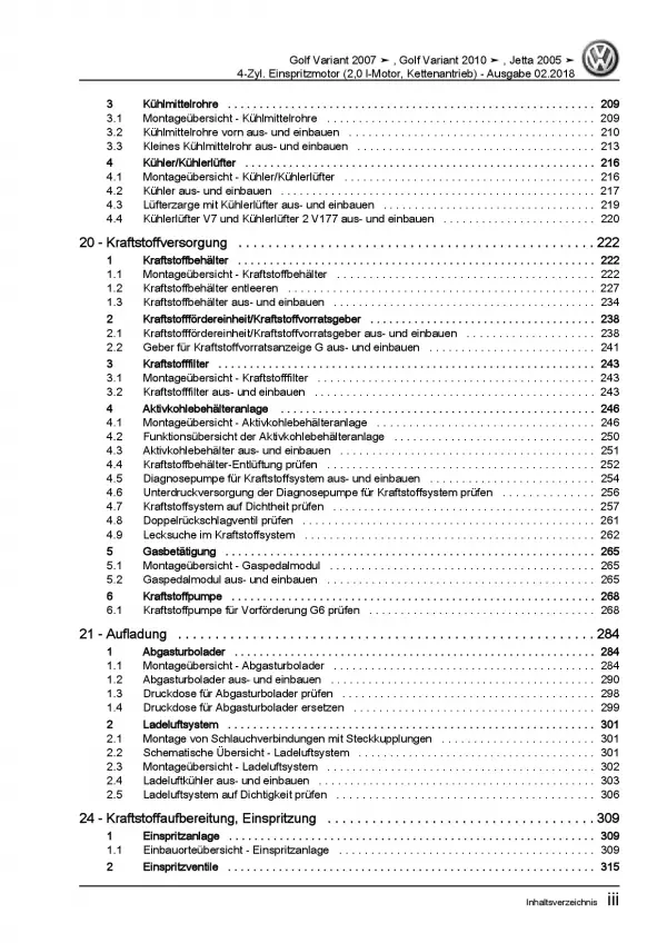 VW Golf 6 Variant (09-13) 2,0l Benzinmotor TFSI 200 PS Reparaturanleitung PDF