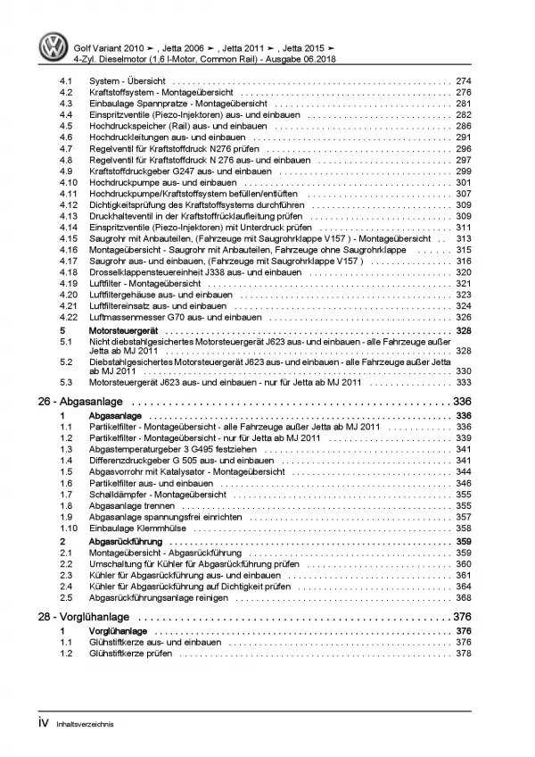 VW Golf 6 Variant 2009-2013 1,6l Dieselmotor 90-105 PS Reparaturanleitung PDF