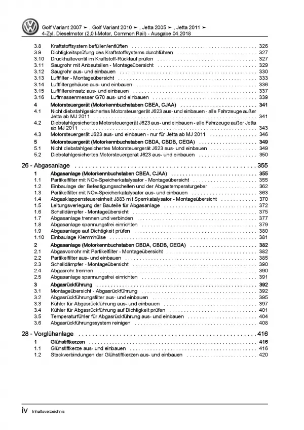 VW Golf 6 Variant (09-13) 4-Zyl. 2,0l Dieselmotor 136-170 PS Reparaturanleitung