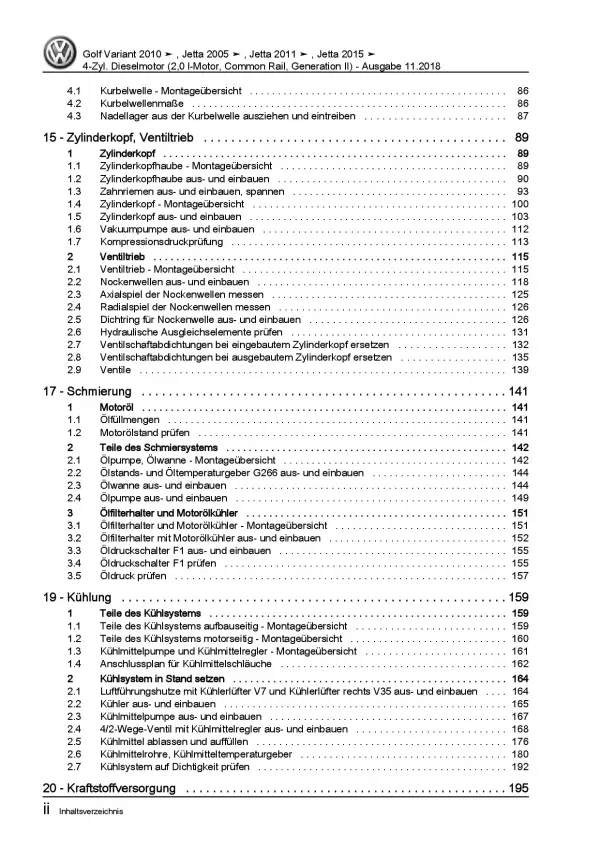 VW Golf 6 Variant (09-13) 4-Zyl. 2,0l Dieselmotor 110-140 PS Reparaturanleitung