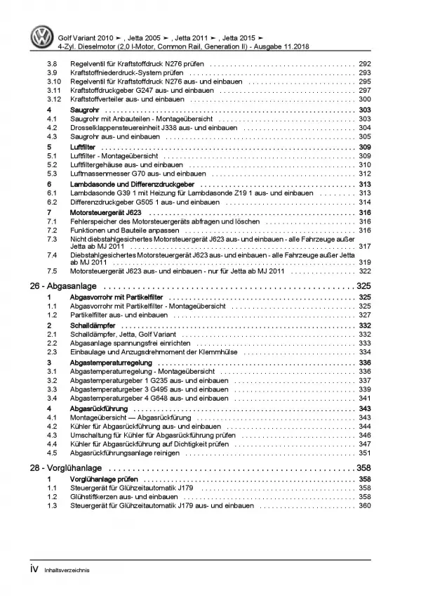 VW Golf 6 Variant (09-13) 4-Zyl. 2,0l Dieselmotor 110-140 PS Reparaturanleitung