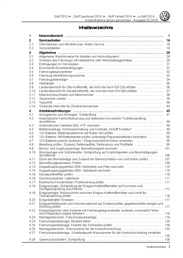 VW Golf 7 Sportsvan Instandhaltung Inspektion Wartung Reparaturanleitung PDF