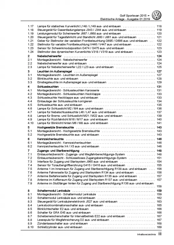 VW Golf 7 Sportsvan AM Elektrische Anlage Elektrik Systeme Reparaturanleitung